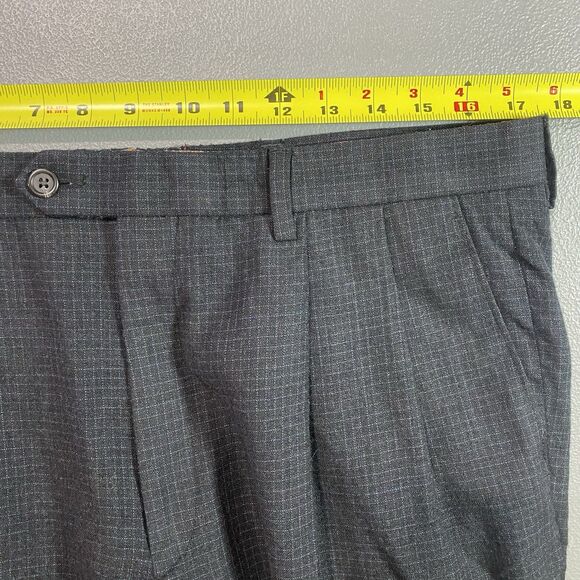 LAUREN RALPH LAUREN Wool Blend Pants Pleated Cuffed Windowpane Men Waist 35 Gray - Picture 5 of 11